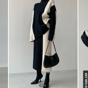 Black and White Knit Sweater and Skirt Set